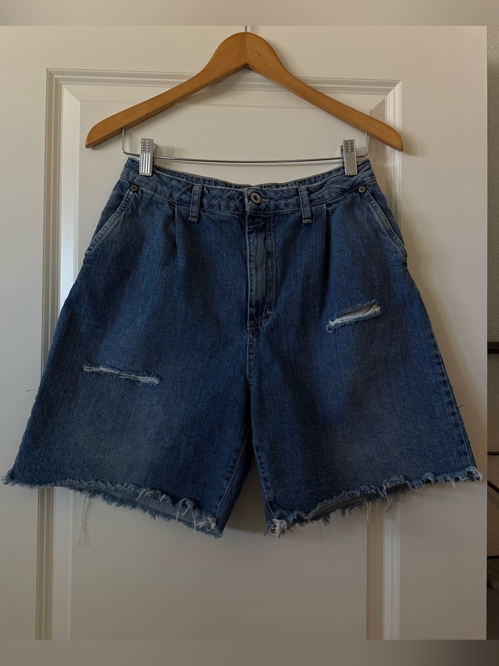 PLEASE Distressed Blue Denim Shorts